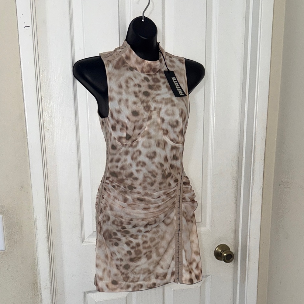 ROTATE Elegant Leopard Print Mini Dress 32” Long